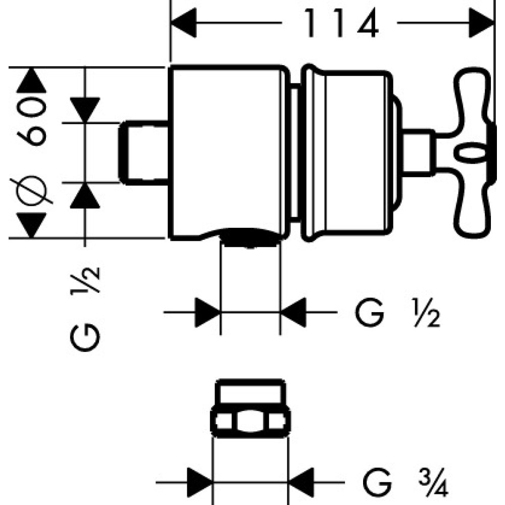 Шланговое подсоединение Fixfit Stop Axor Montreux, с клапаном обратного тока, с запорным вентилем, с крестообразной рукояткой, 16882950, шлифованная медь