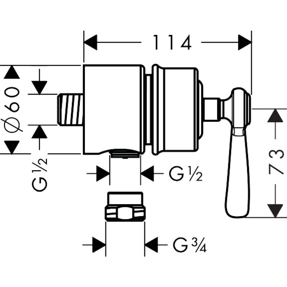 Шланговое подсоединение Fixfit Stop Axor Montreux, с клапаном обратного тока, с запорным вентилем, с рычаговой рукояткой, 16883800, сталь