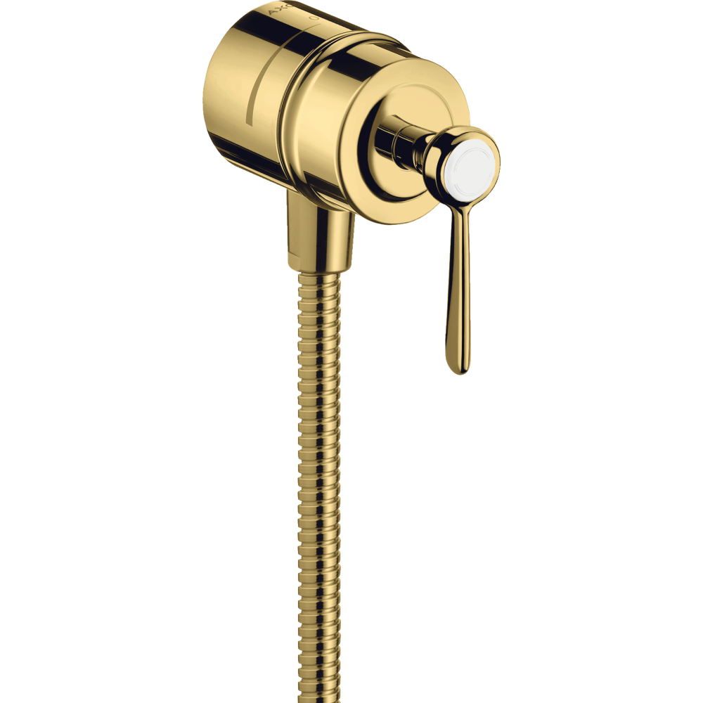 Шланговое подсоединение Fixfit Stop Axor Montreux, с клапаном обратного тока, с запорным вентилем, с рычаговой рукояткой, 16883990, полированное золото