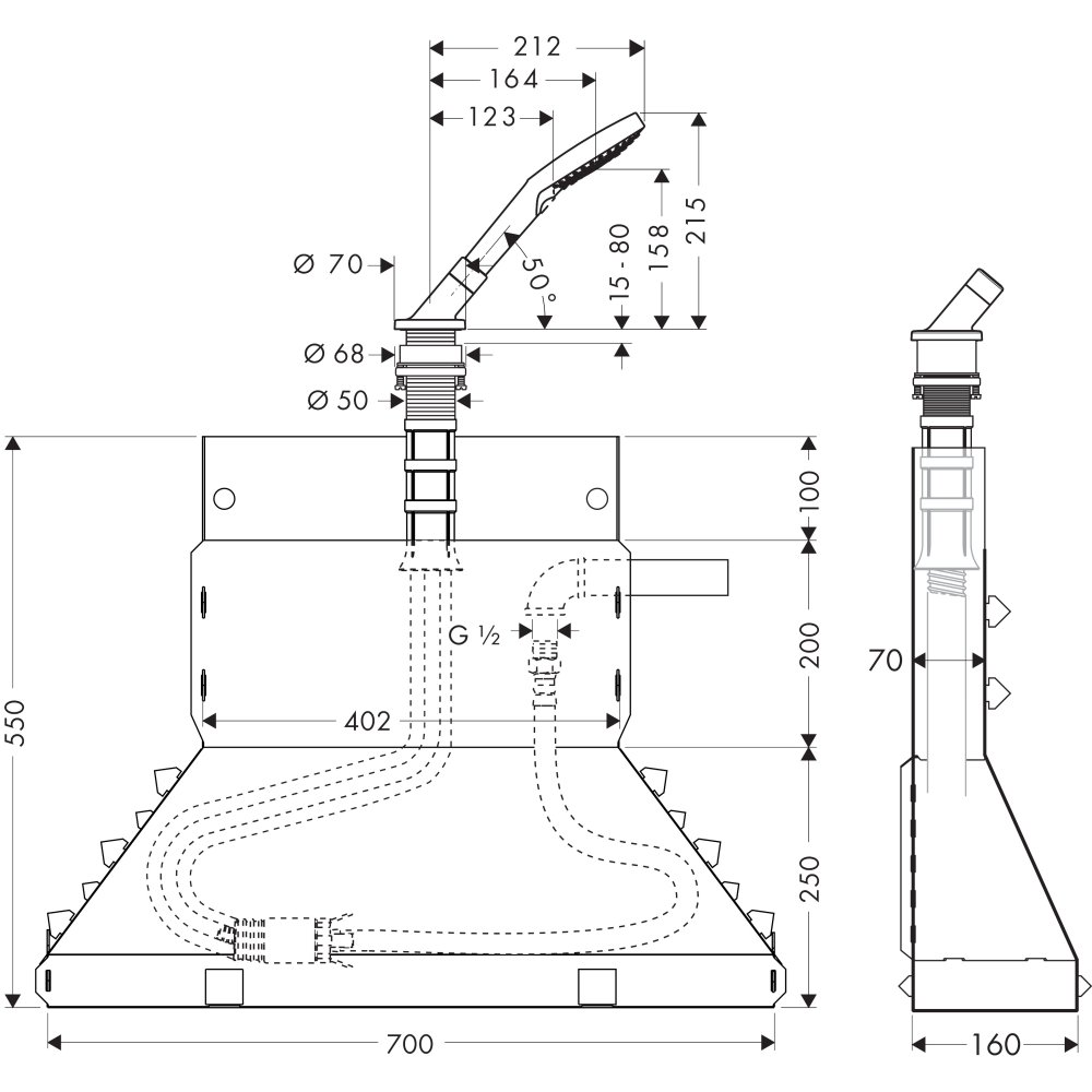 Набор на край ванны Axor Secuflex, с ручным душем, 19418830, полированный никель