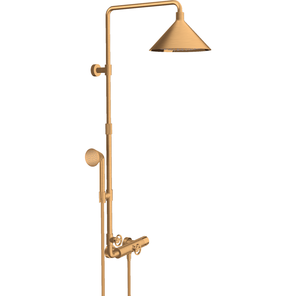 Душевая система Axor Showerpipe Front SHP, с термостатом и верхним душем, 240, 2 jet, 26020250, шлифованное золото