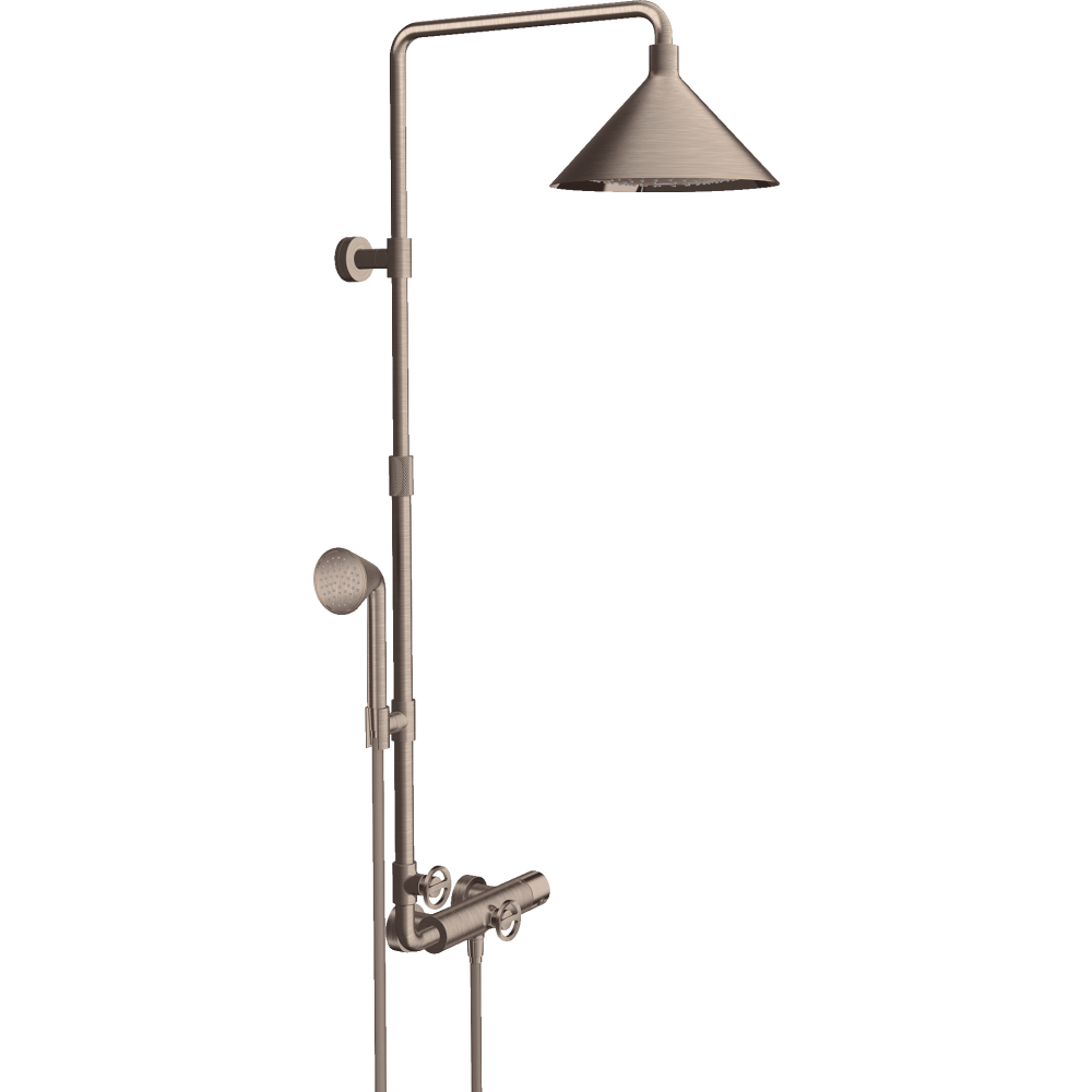 Душевая система Axor Showerpipe Front SHP, с термостатом и верхним душем, 240, 2 jet, 26020820, шлифованный никель