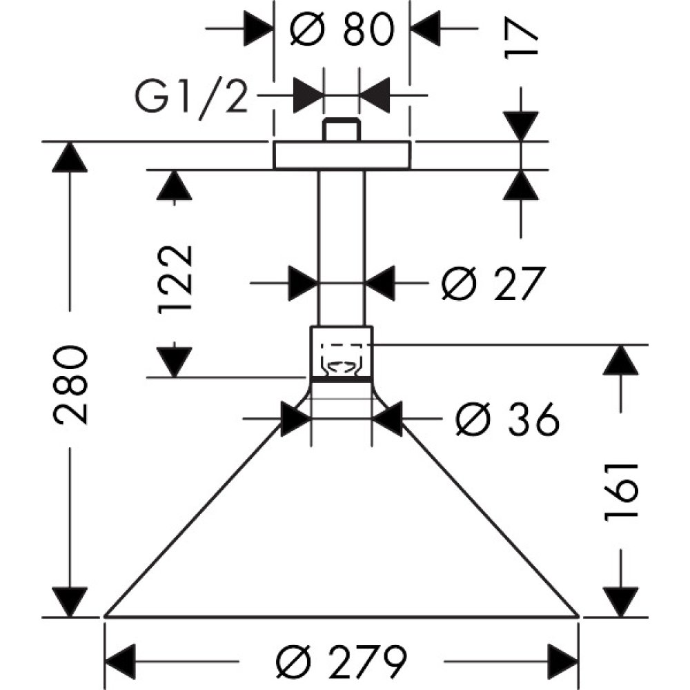 Верхний душ Axor Showers Front, 240, 2 jet, с потолочным подсоединением, 26022130, 26022800, сталь