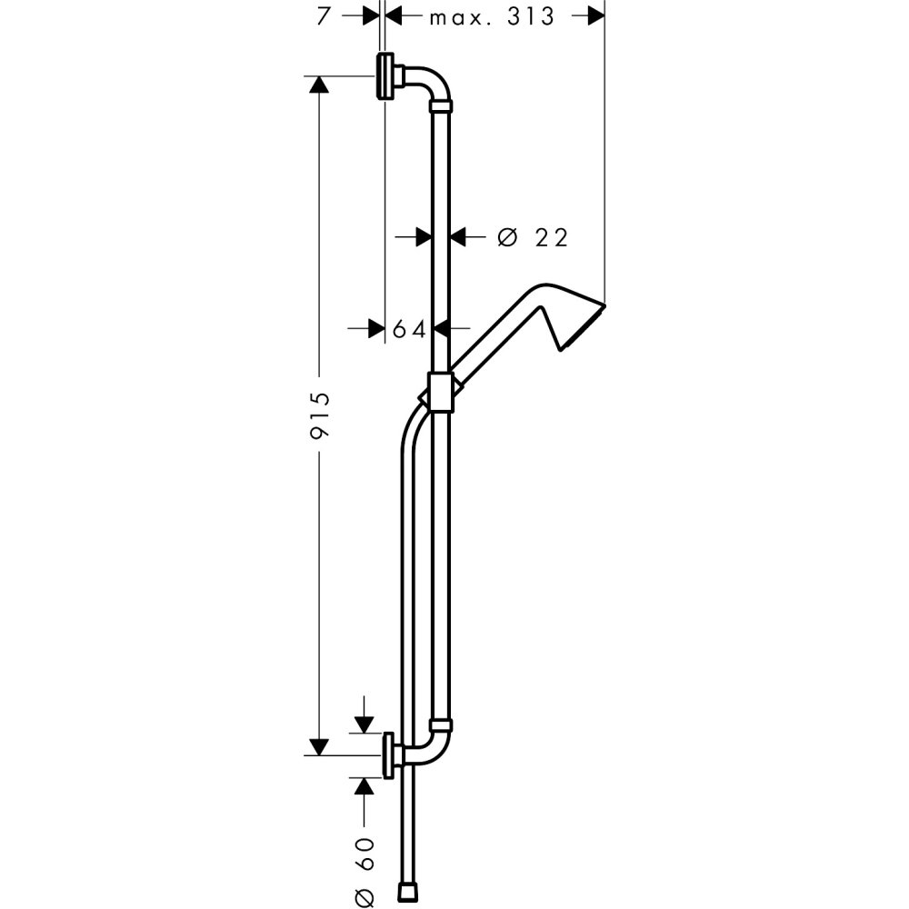 Душевой набор Axor Showers Front, 90 см, с ручным душем, 1 jet, 26023990, полированное золото
