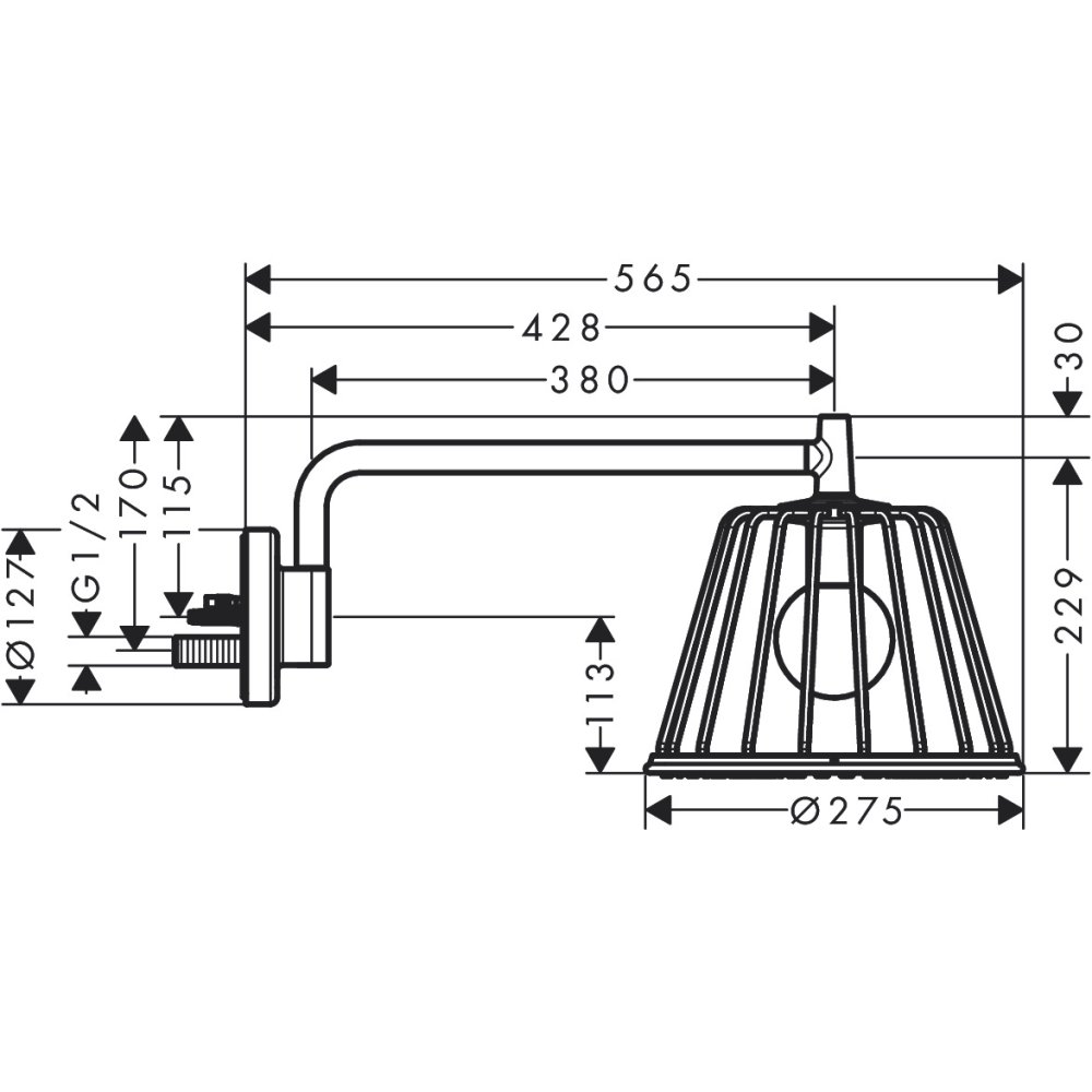 Верхний душ Axor LampShower/Nendo, 275, 1 jet, с держателем, 26031130, полированная бронза