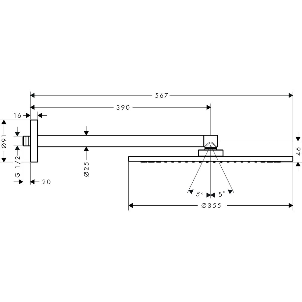 Верхний душ Axor ShowerSolutions, 350, 1 jet, с держателем, 26034830, полированный никель