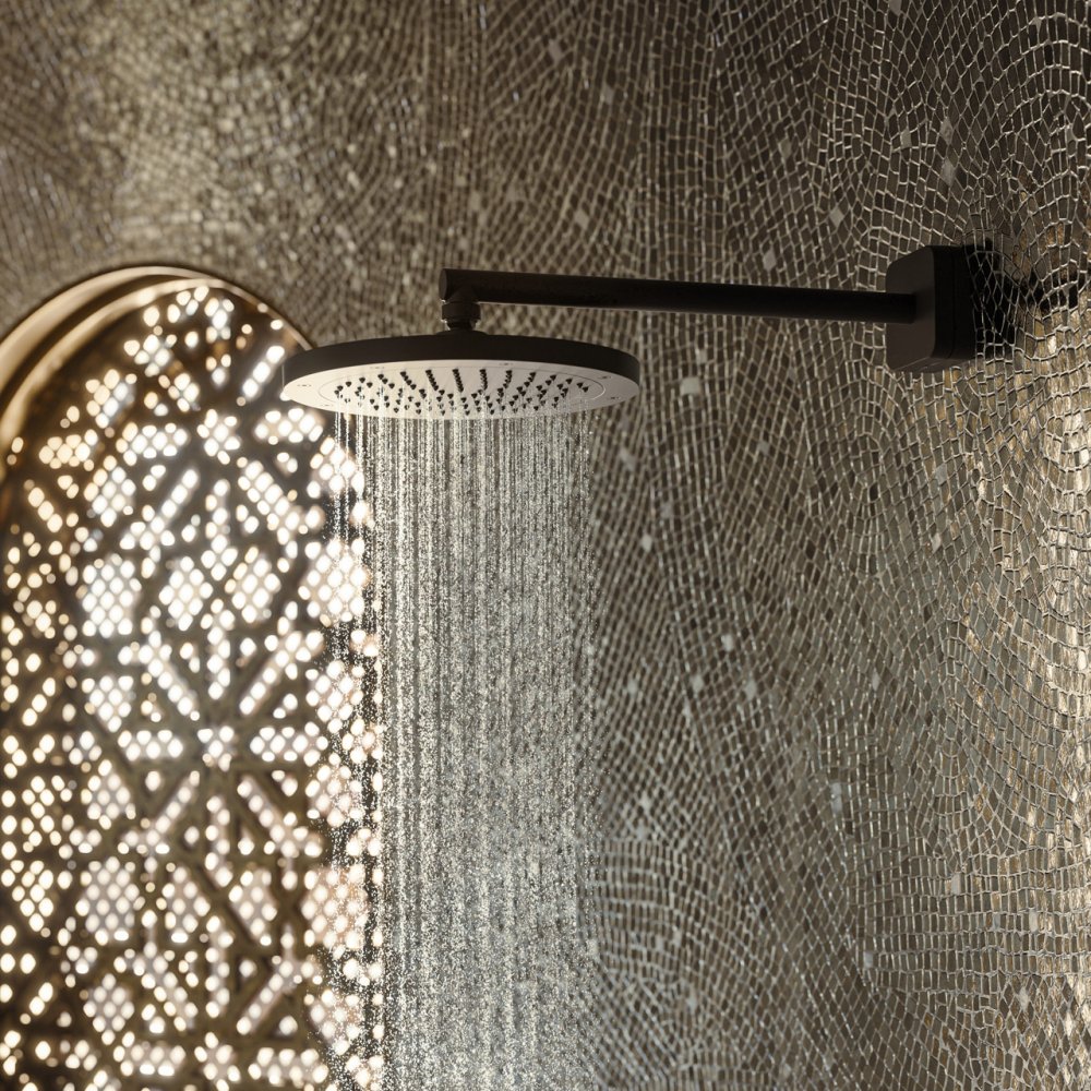 Держатель верхнего душа Axor ShowerSolutions, softsquare, 390 мм, квадратный, 26967330, полированный черный хром 