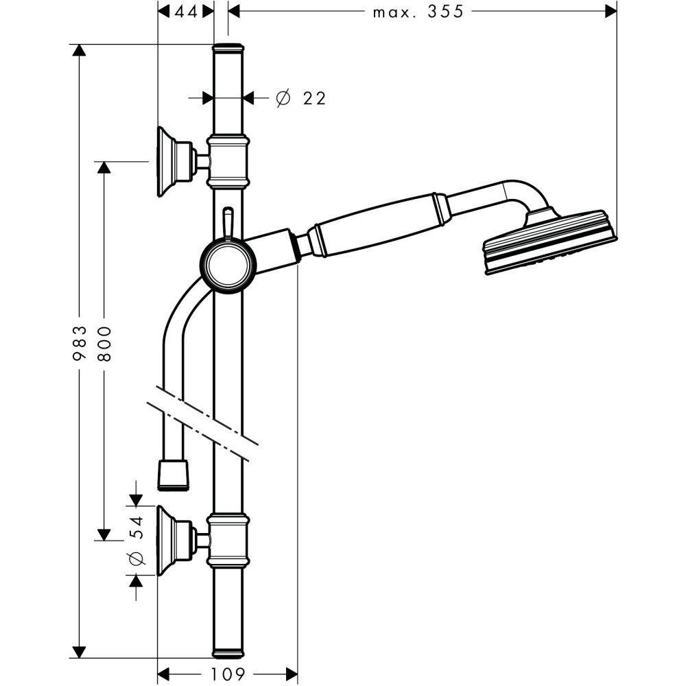 Душевой набор Axor Montreux, 0,9 м, с ручным душем, 100, 1 jet, 27982330, полированный черный хром 
