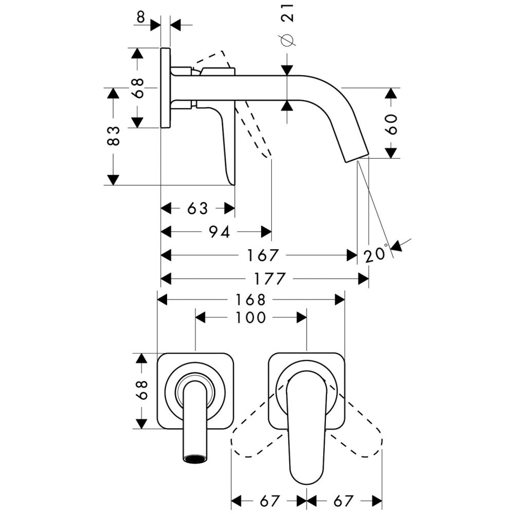 Смеситель для раковины Axor Citterio M, однорычажный, с изливом 
167 мм, с отдельными розетками, 34113820, шлифованный никель
