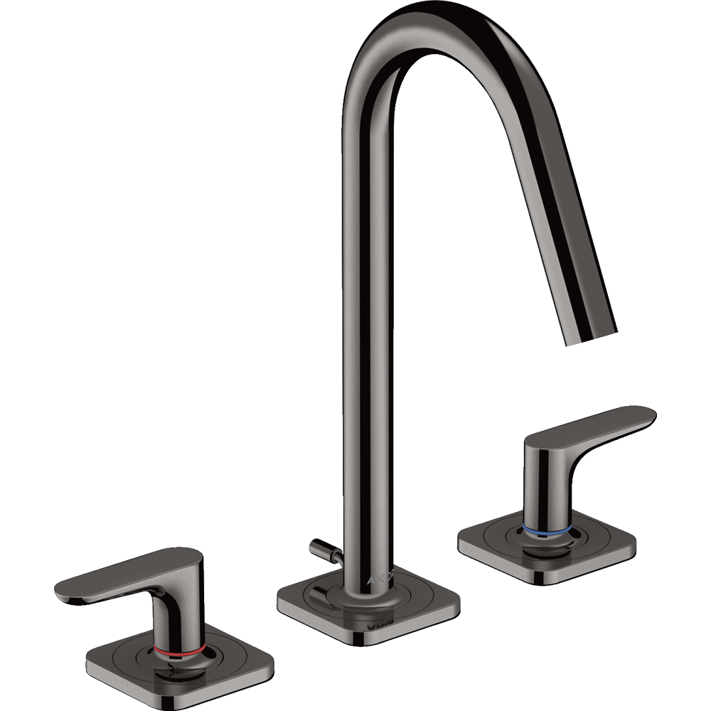 Смеситель для раковины Axor Citterio M, на 3 отверстия, 160, с отдельными розетками, со сливным гарнитуром, 34133330, полированный черный хром 