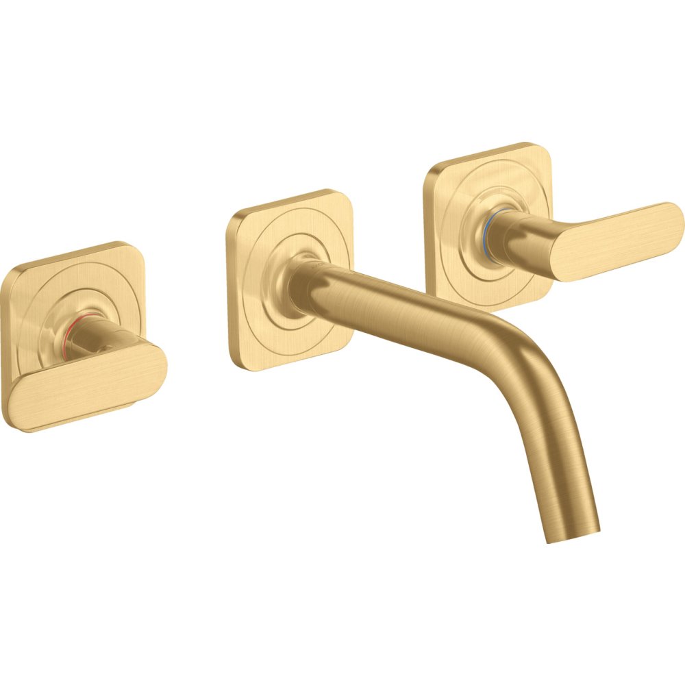 Смеситель для раковины Axor Citterio M, на 3 отверстия, с изливом 166 мм, с рычаговыми рукоятками, с отдельными розетками, 34313250, шлифованное золото