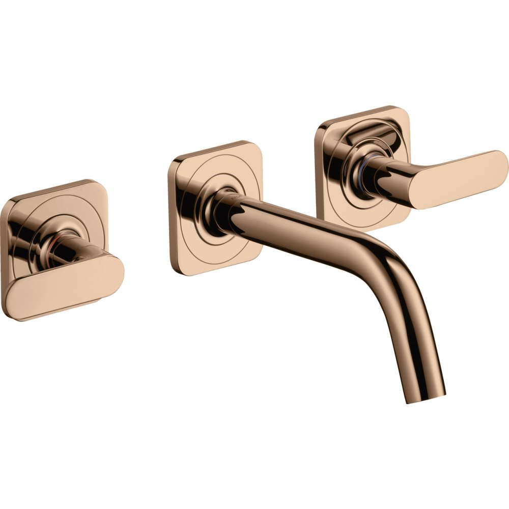 Смеситель для раковины Axor Citterio M, на 3 отверстия, с изливом 166 мм, с рычаговыми рукоятками, с отдельными розетками, 34313300, полированное красное золото 