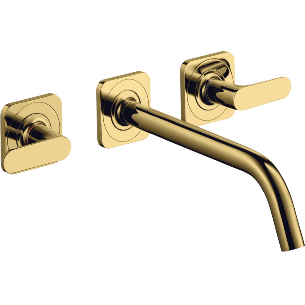 Смеситель для раковины Axor Citterio M, на 3 отверстия, с изливом 226 мм, с рычаговыми рукоятками, с отдельными розетками, 34315990, полированное золото