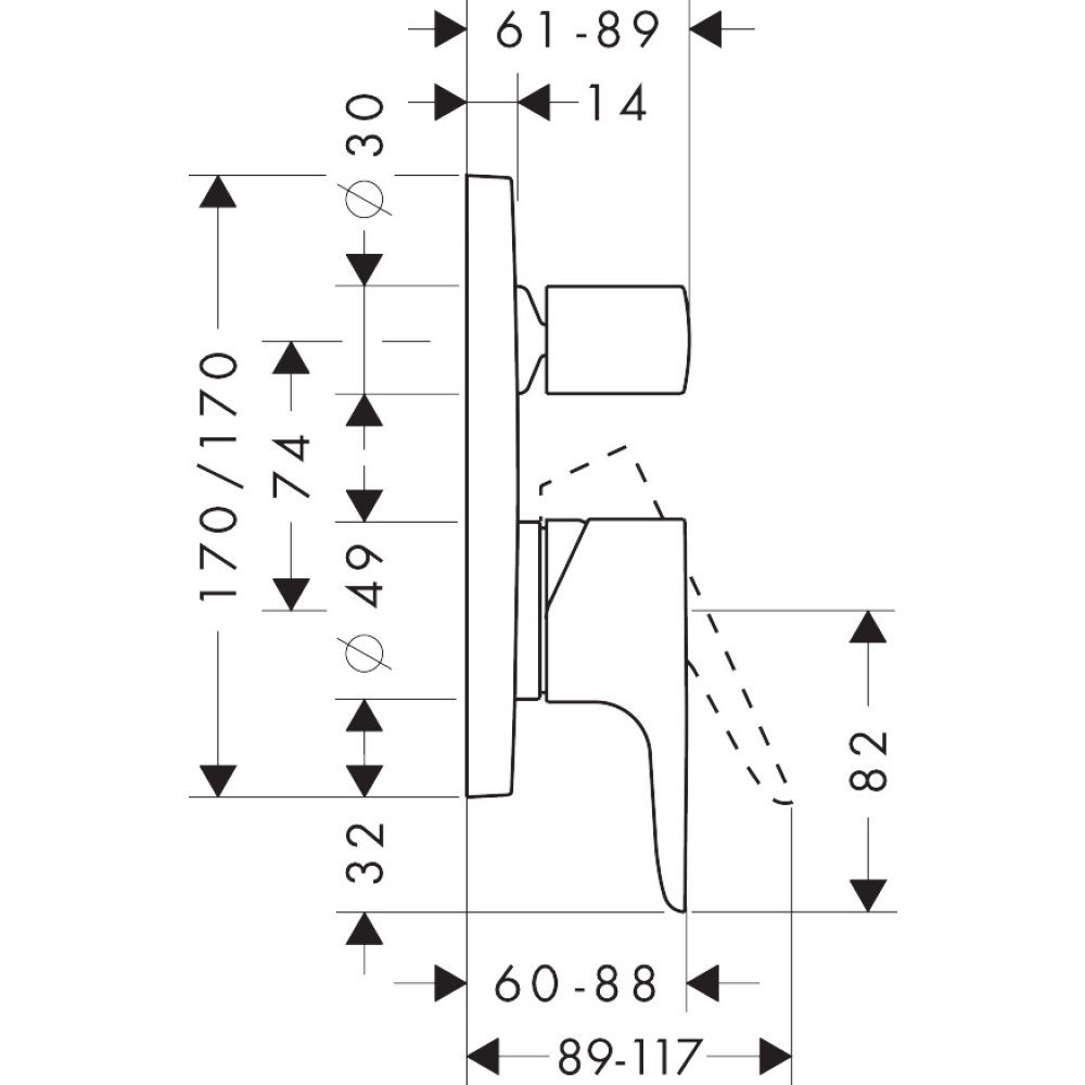 Смеситель для ванны Axor Citterio M, однорычажный, скрытого монтажа, со встроенной защитной комбинацией EN1717, 34427800, сталь
