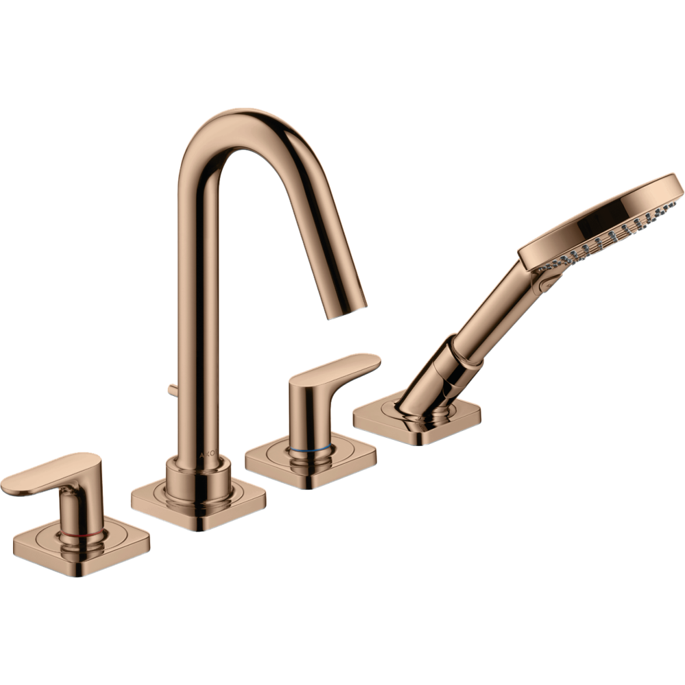Смеситель на край ванны Axor Citterio M, на 4 отверстия, с рычаговыми рукоятками, с отдельными розетками, 34444300, полированное красное золото 