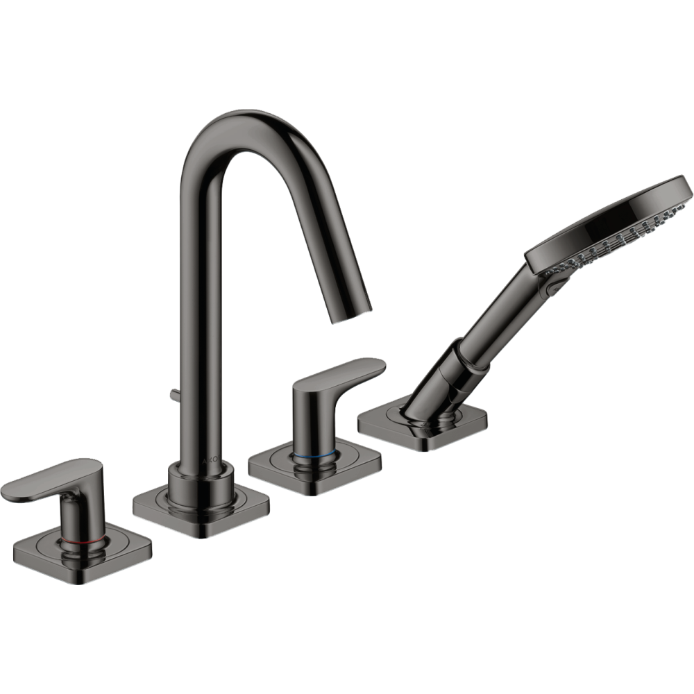 Смеситель на край ванны Axor Citterio M, на 4 отверстия, с рычаговыми рукоятками, с отдельными розетками, 34444330, полированный черный хром 