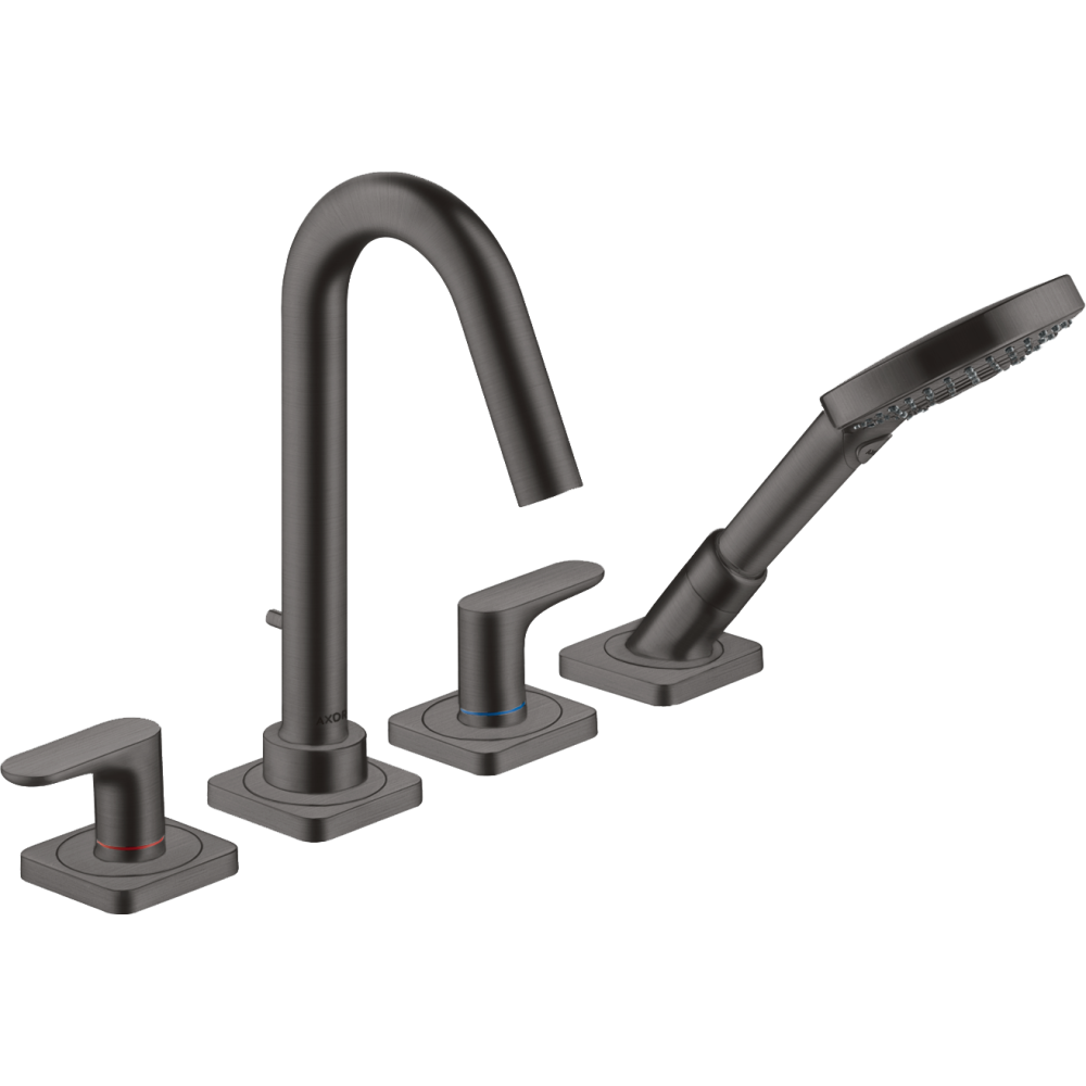 Смеситель на край ванны Axor Citterio M, на 4 отверстия, с рычаговыми рукоятками, с отдельными розетками, 34444340, шлифованный черный хром 