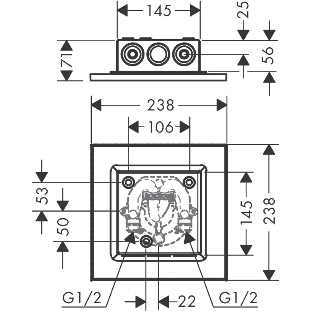 Верхний душ Axor ShowerSolutions, потолочный монтаж, 250x250 мм, 2 jet, 35313140, шлифованная бронза