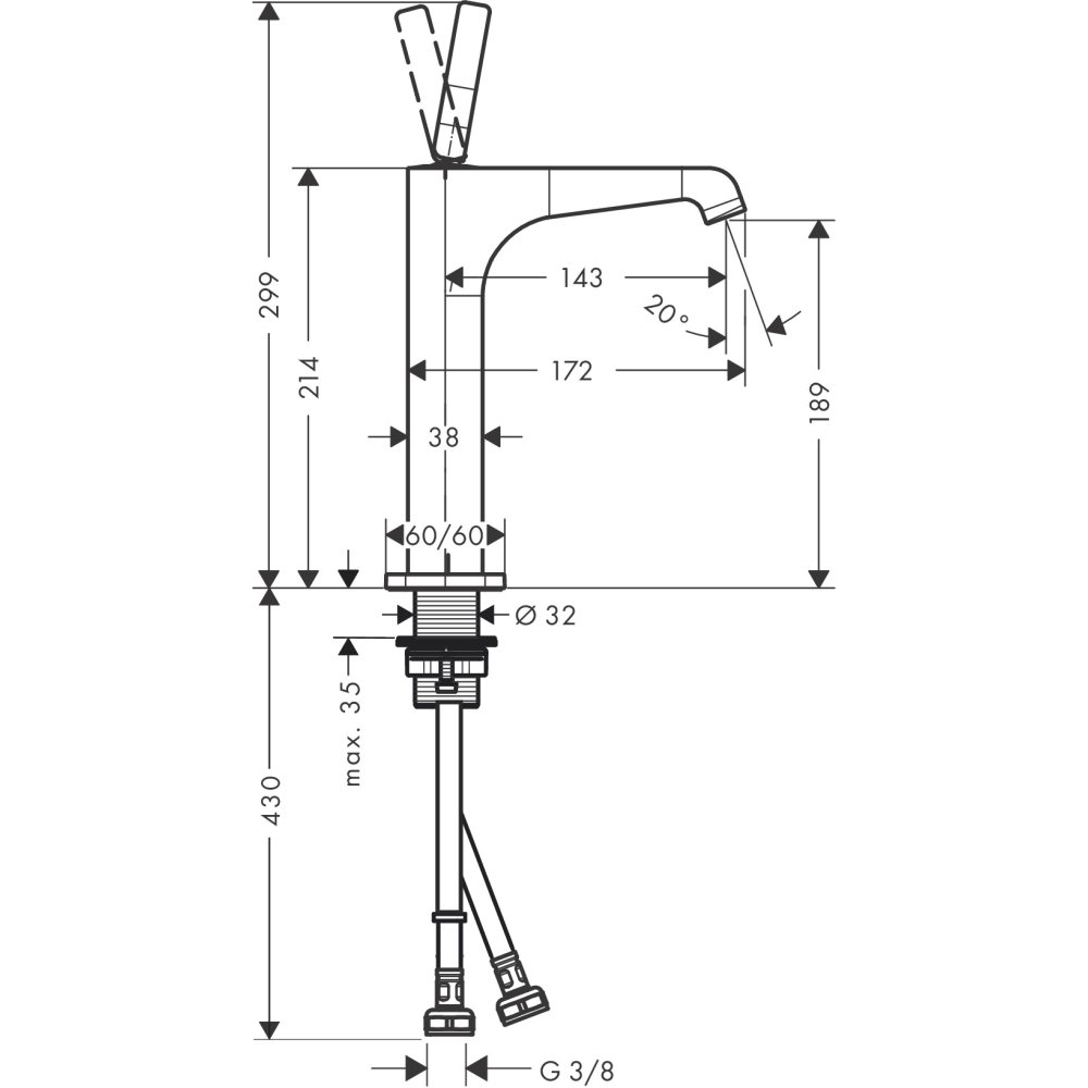 Смеситель для накладной раковины Axor Citterio E, 190, однорычажный, с незапираемым сливным набором, 36103250, шлифованное золото