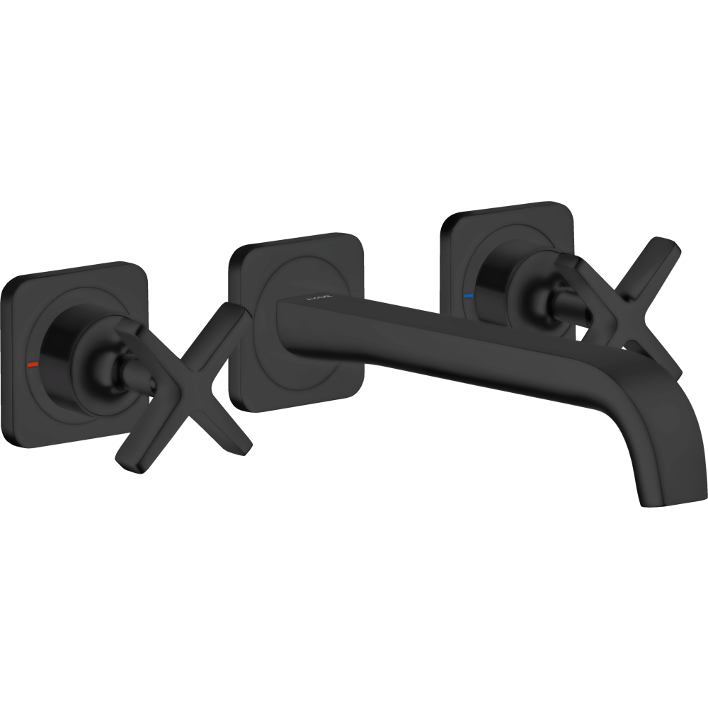 Смеситель для раковины Axor Citterio E, на 3 отверстия, скрытого монтажа, с изливом 220 мм, с отдельными розетками, 36107670, матовый черный