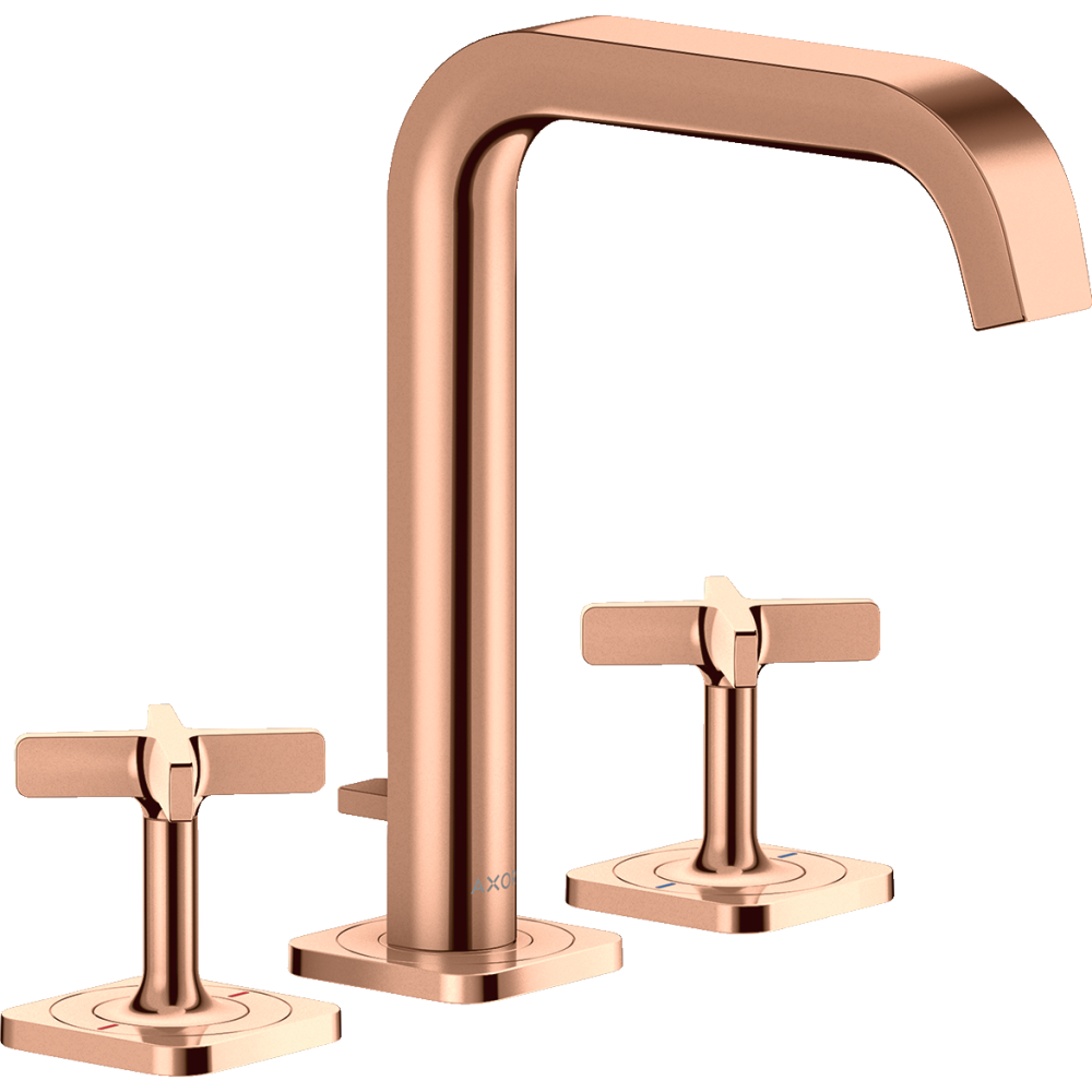 Смеситель для раковины Axor Citterio E, 170, на 3 отверстия, с отдельными розетками, со сливным гарнитуром, 36108300, полированное красное золото 