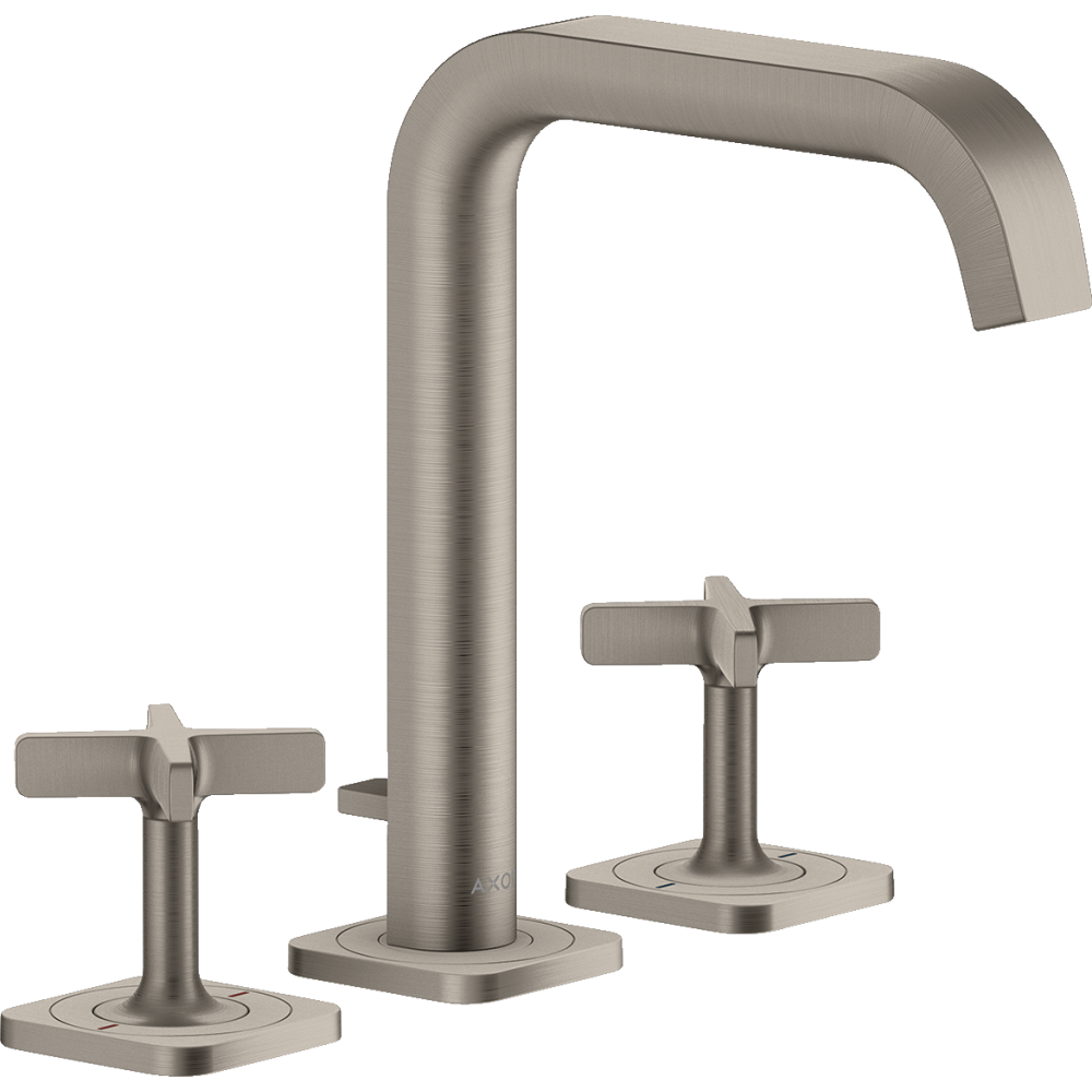 Смеситель для раковины Axor Citterio E, 170, на 3 отверстия, с отдельными розетками, со сливным гарнитуром, 36108800, сталь