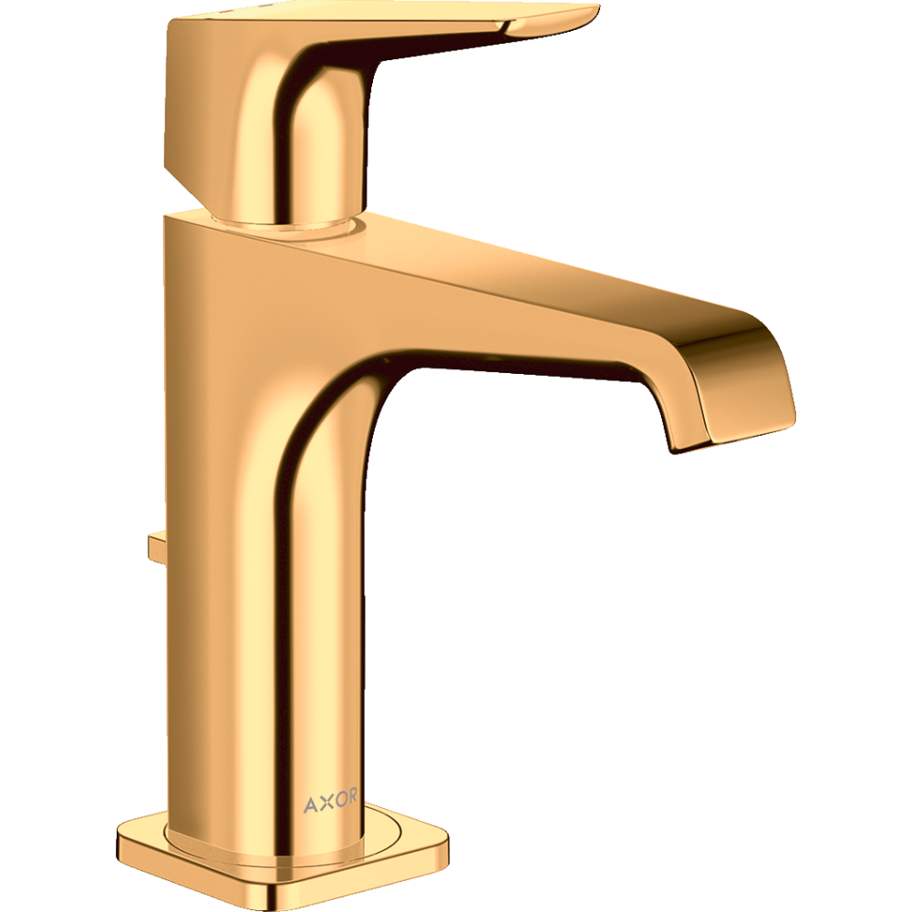 Смеситель для раковины Axor Citterio E, 130, однорычажный, с рычаговой рукояткой, со сливным гарнитуром, 36110990, полированное золото