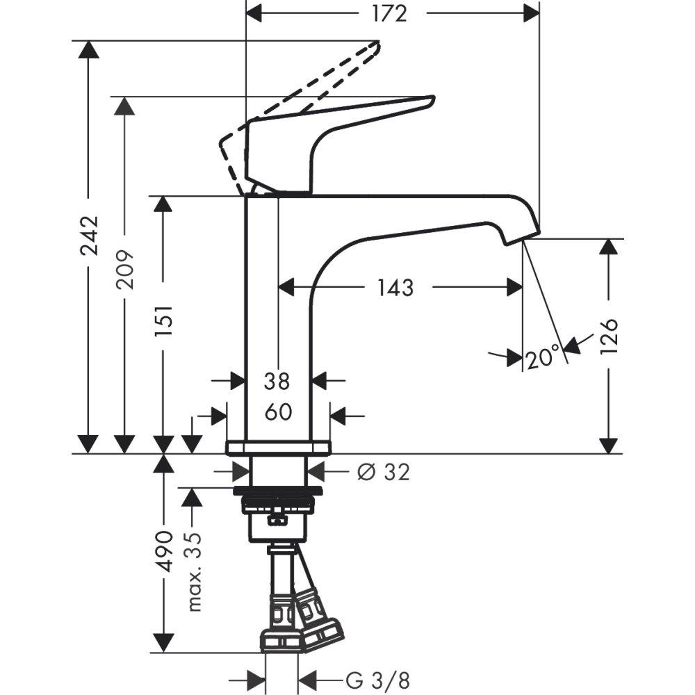 Смеситель для раковины Axor Citterio E, 130, однорычажный, с рычаговой рукояткой, с незапираемым сливным набором, 36111300, полированное красное золото 