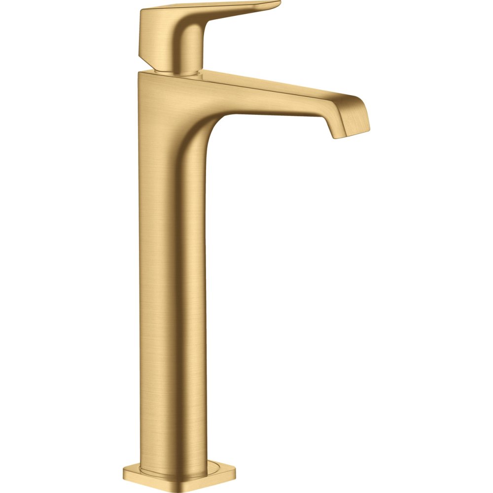 Смеситель для накладной раковины Axor Citterio E, 250, с рычаговой рукояткой, со сливным гарнитуром, 36113250, шлифованное золото