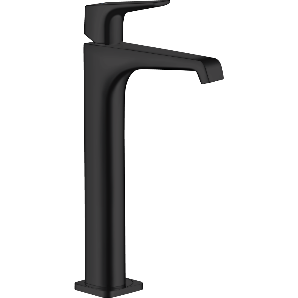 Смеситель для раковины Axor Citterio E, однорычажный, 250, с рычаговой рукояткой, для накладной раковины, со сливным гарнитуром, 36113670, матовый черный