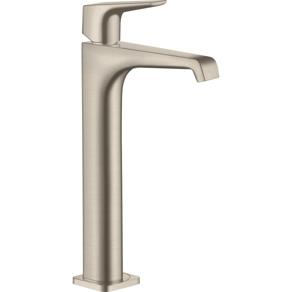 Смеситель для накладной раковины Axor Citterio E, 250, с рычаговой рукояткой, со сливным гарнитуром, 36113820, шлифованный никель