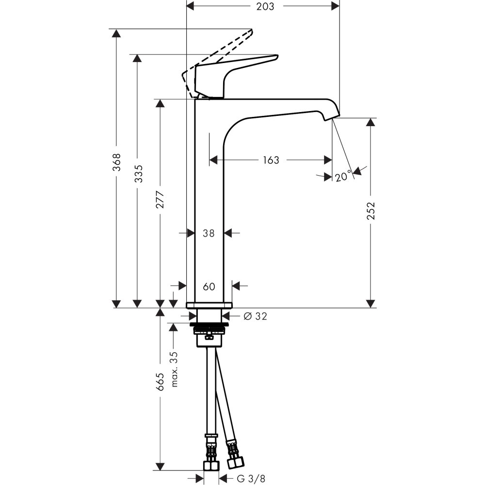Смеситель для накладной раковины Axor Citterio E, 250, с рычаговой рукояткой, со сливным гарнитуром, 36113990, полированное золото