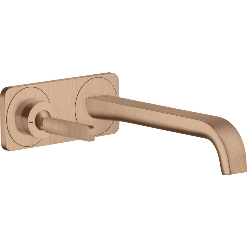 Смеситель для раковины Axor Citterio E, однорычажный, настенный, с изливом 221 мм, с панелью, 36114310, шлифованное красное золото