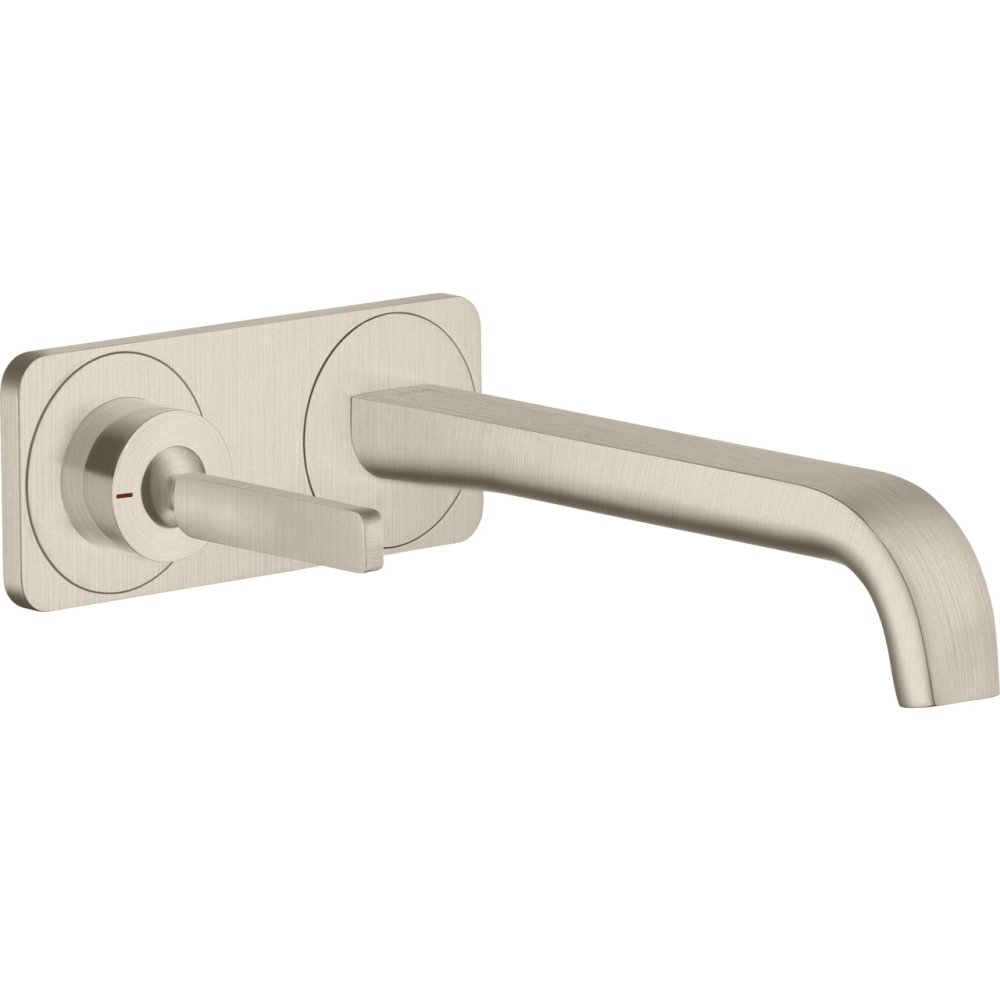 Смеситель для раковины Axor Citterio E, однорычажный, настенный, с изливом 221 мм, с панелью, 36114820, шлифованный никель