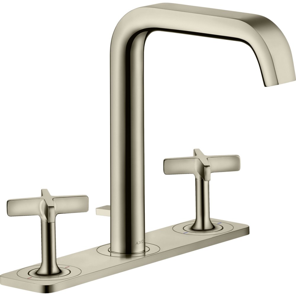 Смеситель для раковины Axor Citterio E, 170, на 3 отверстия, с панелью, со сливным гарнитуром, 36116830, полированный никель