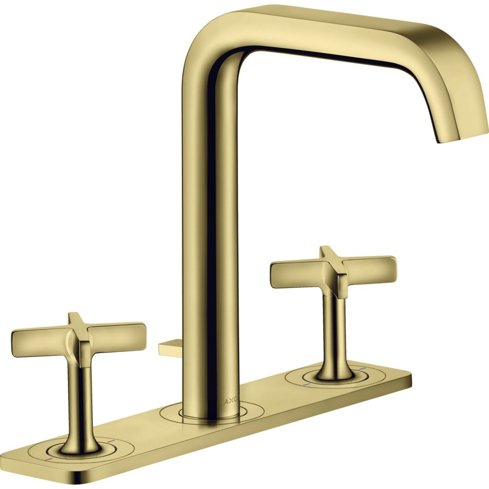 Смеситель для раковины Axor Citterio E, 170, на 3 отверстия, с панелью, со сливным гарнитуром, 36116990, полированное золото