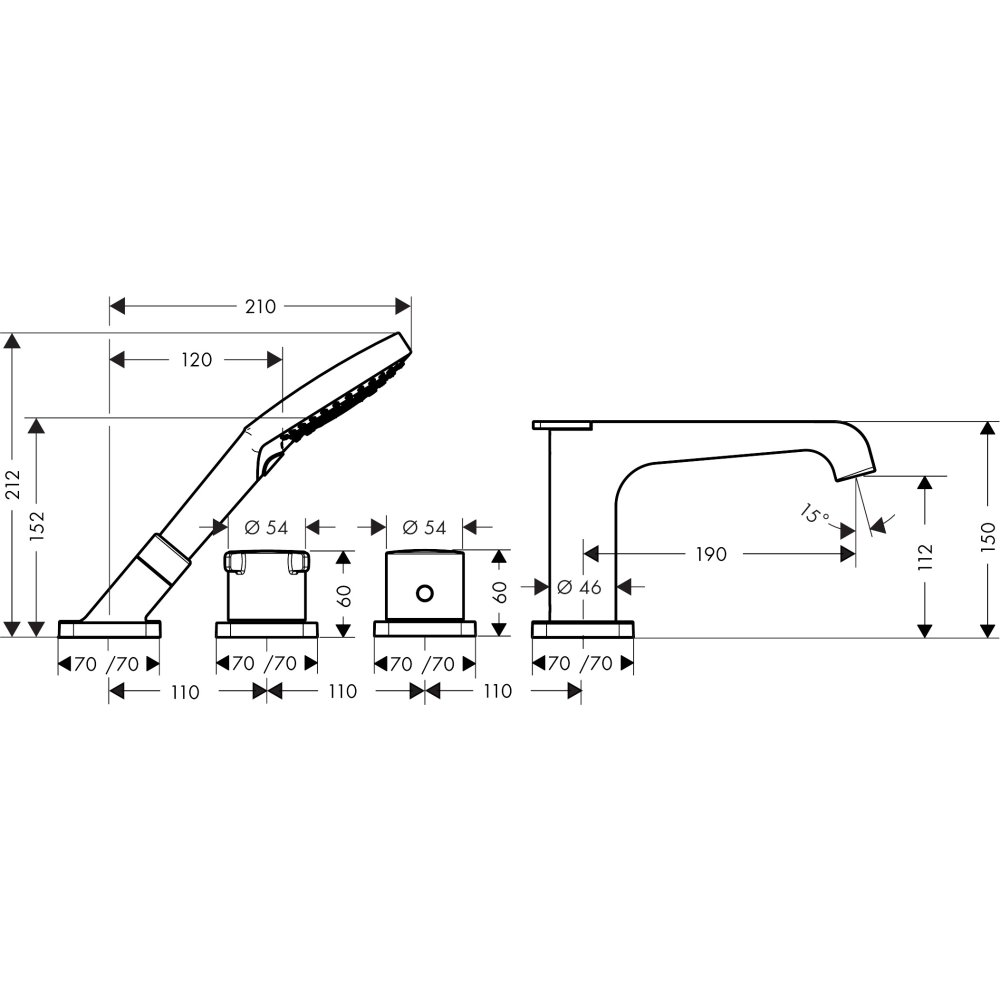 Термостат для ванны Axor Citterio E, на 4 отверстия, монтаж на плитку, 36410820, шлифованный никель