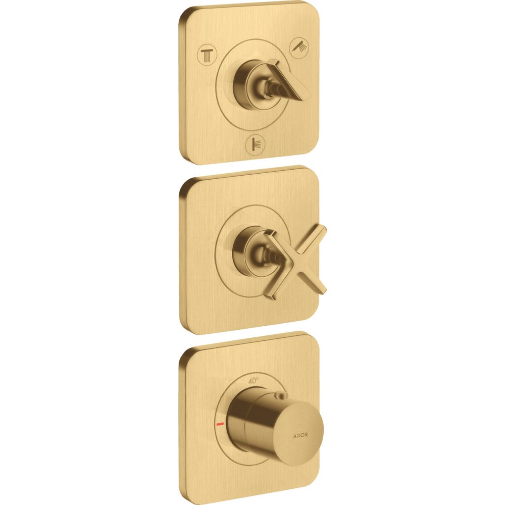 Модуль термостата Axor Citterio E, 380/120, для 3 потребителей, скрытого монтажа, с розетками, 36704250, шлифованное золото