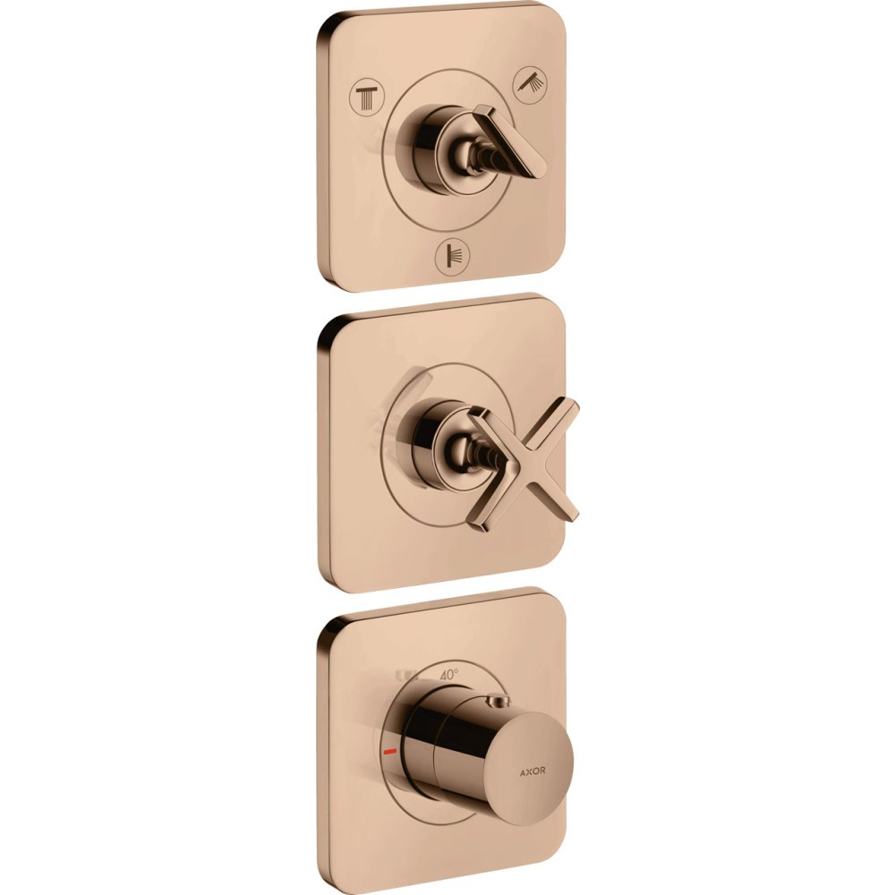Модуль термостата Axor Citterio E, 380/120, для 3 потребителей, скрытого монтажа, с розетками, 36704300, полированное красное золото 