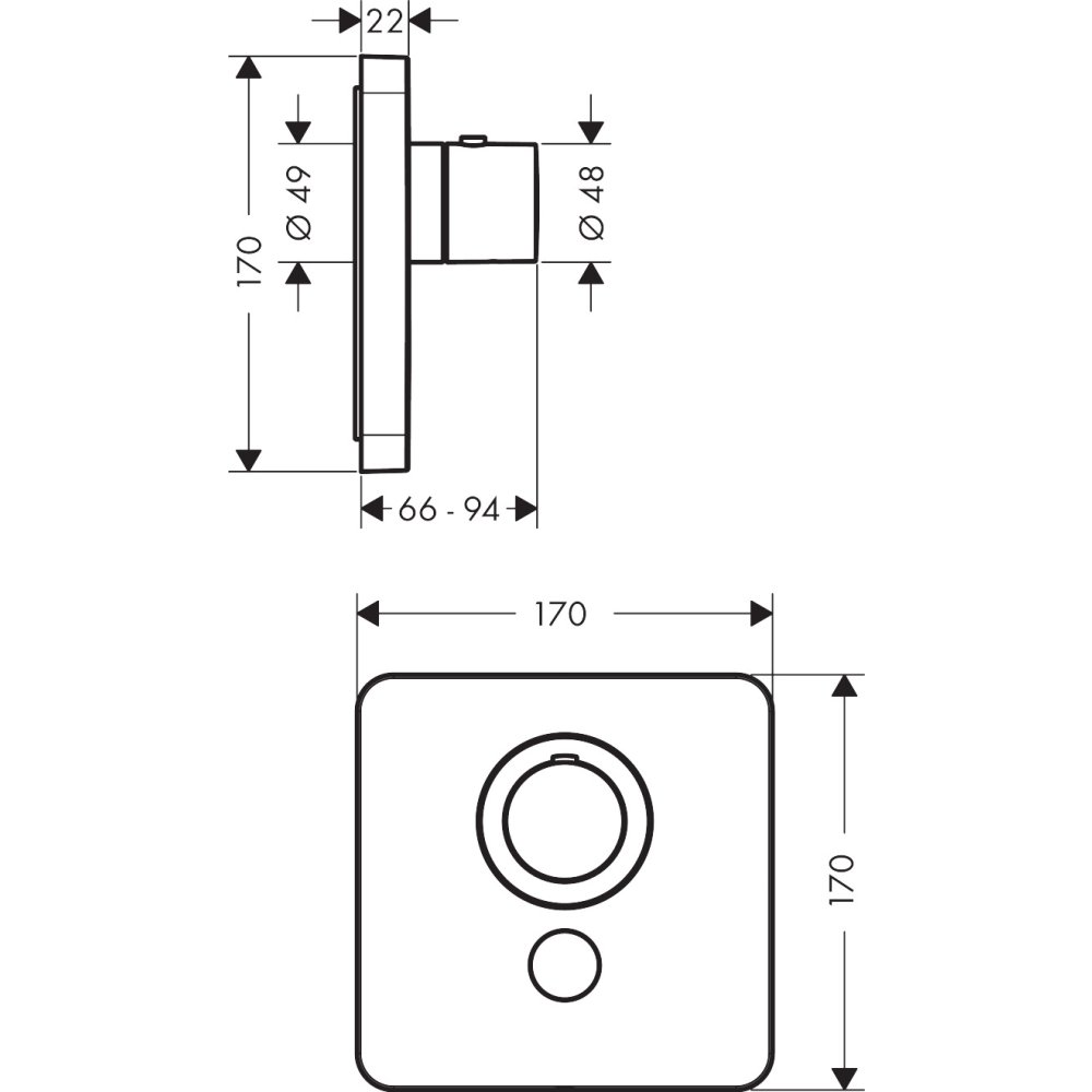 Термостат Axor ShowerSelect, для 1 потребителя, с клапаном для ручного душа, скрытого монтажа, softsquare, 36706800, сталь