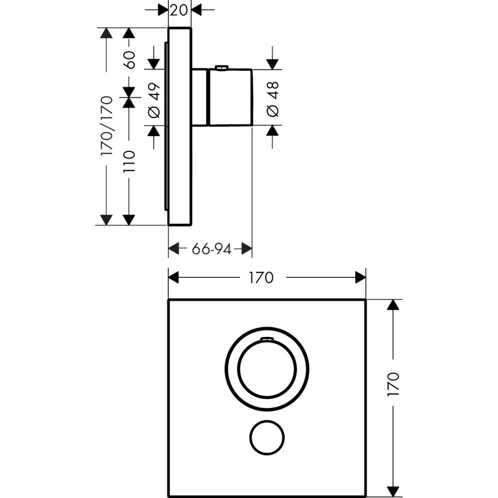Термостат Highflow Axor ShowerSelect, для 1 потребителя, с клапаном для ручного душа, скрытого монтажа, квадратный, 36716950, шлифованная медь