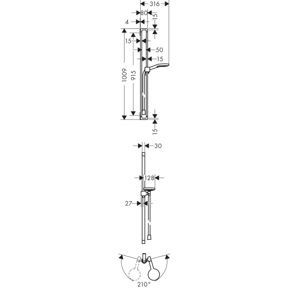Душевой набор Axor Citterio E, 0,90 м, с ручным душем 120 3jet, 36735130, полированная бронза