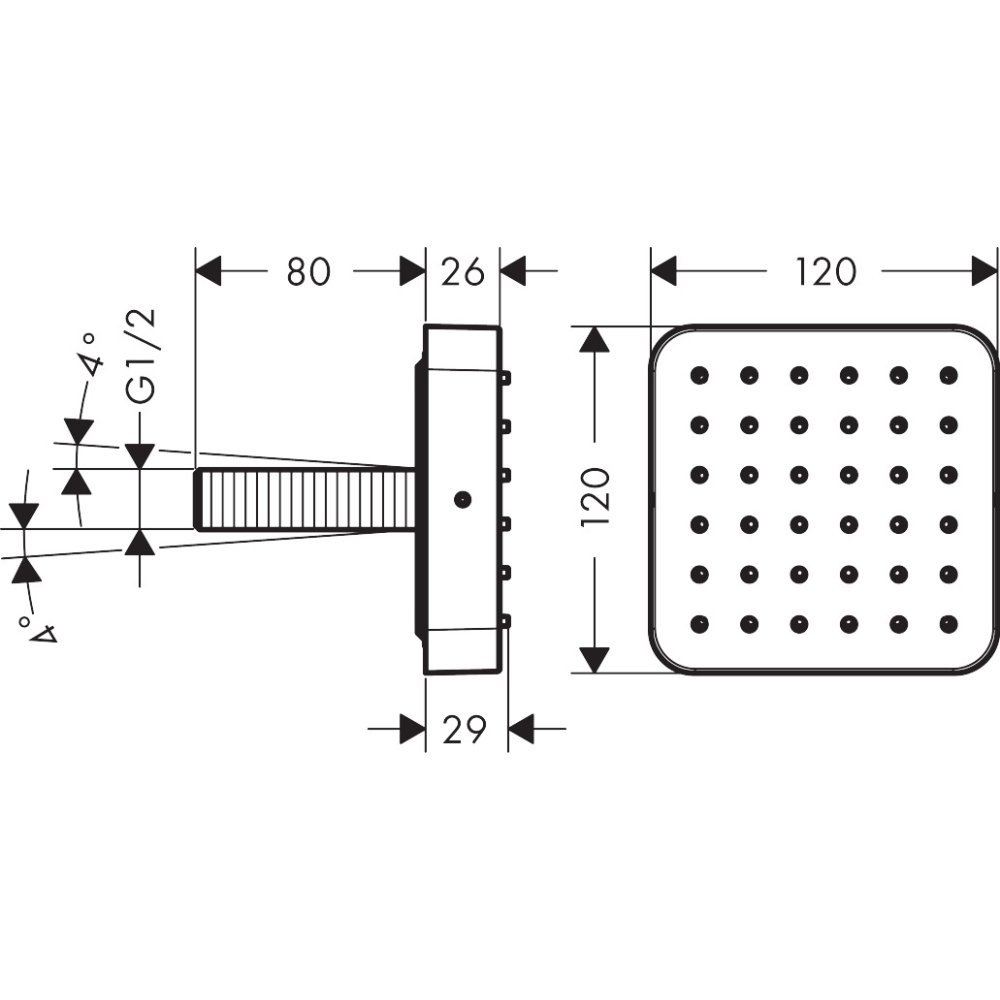 Модуль душа (верхний, боковой) Axor Citterio, 120/120, softsquare, 36822140, шлифованная бронза