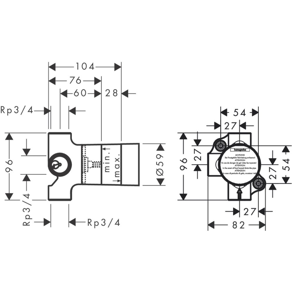 Скрытая часть запорного/переключающего вентиля AXOR Trio 16982180