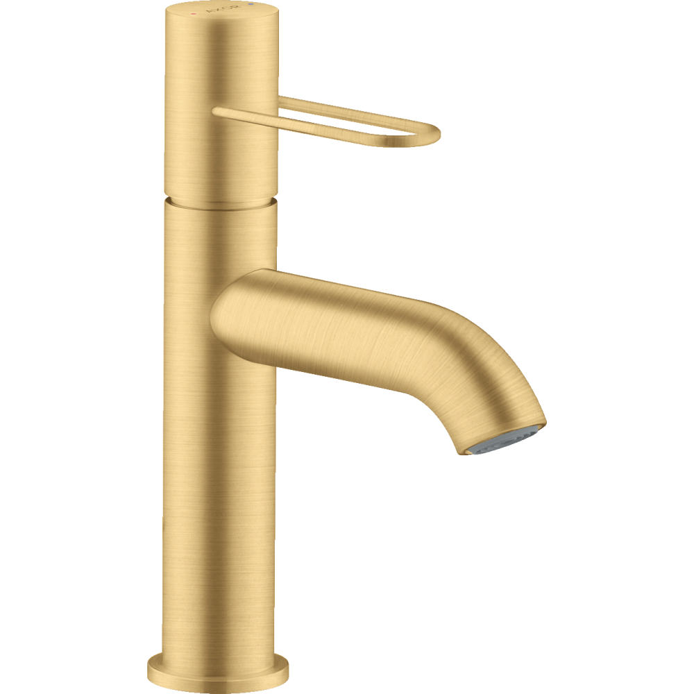 Смеситель для раковины Axor Uno, 100, однорычажный, с рукояткой-петлей, с незапираемым сливным набором, 38026250, шлифованное золото
