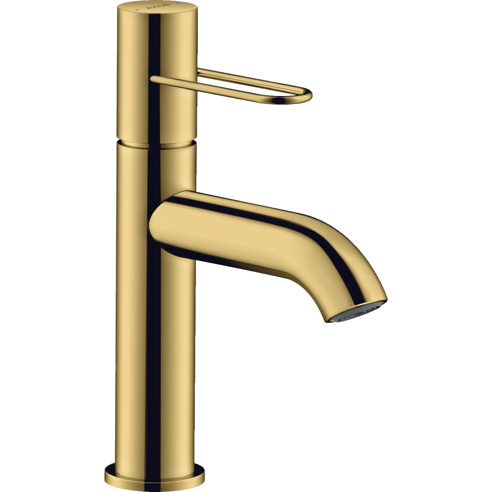 Смеситель для раковины Axor Uno, 100, однорычажный, с рукояткой-петлей, с незапираемым сливным набором, 38026990, полированное золото