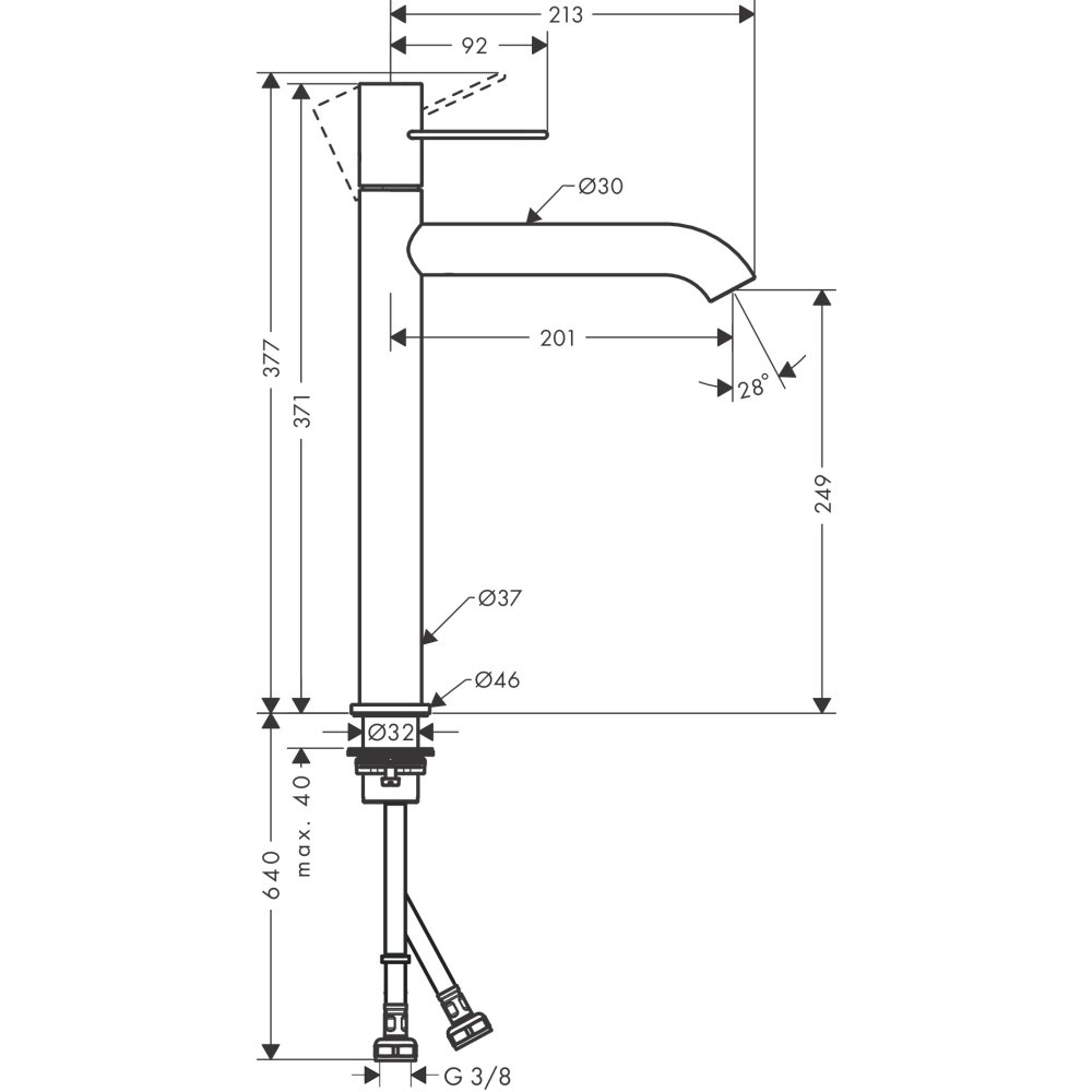 Смеситель для раковины Axor Uno, 250, однорычажный, с рукояткой-петлей, с незапираемым сливным набором, 38034950, шлифованная медь