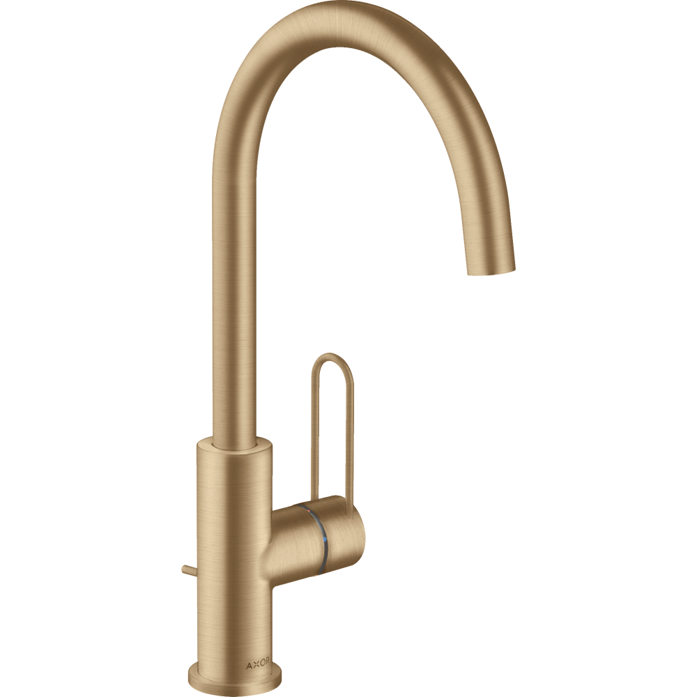 Смеситель для раковины Axor Uno, 240, однорычажный, с рукояткой-петлей, со сливным гарнитуром, 38036140, шлифованная бронза