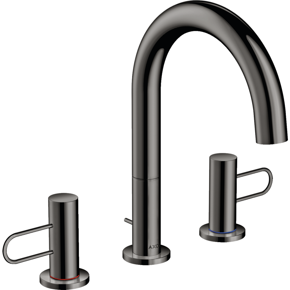 Смеситель для раковины Axor Uno, 160, на 3 отверстия, с рукоятками-петлями, со сливным гарнитуром, 38054330, полированный черный хром 