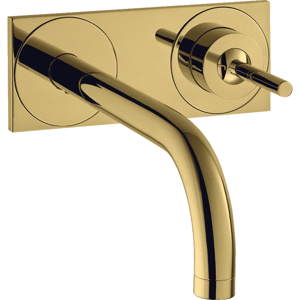 Смеситель для раковины Axor Uno, однорычажный, настенный, с изливом 225 мм, с панелью, 38115990, полированное золото